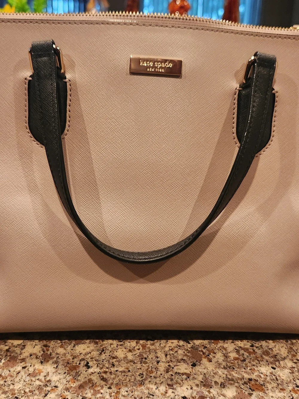 kate spade Nude Saffiano Satchel with Black Handles